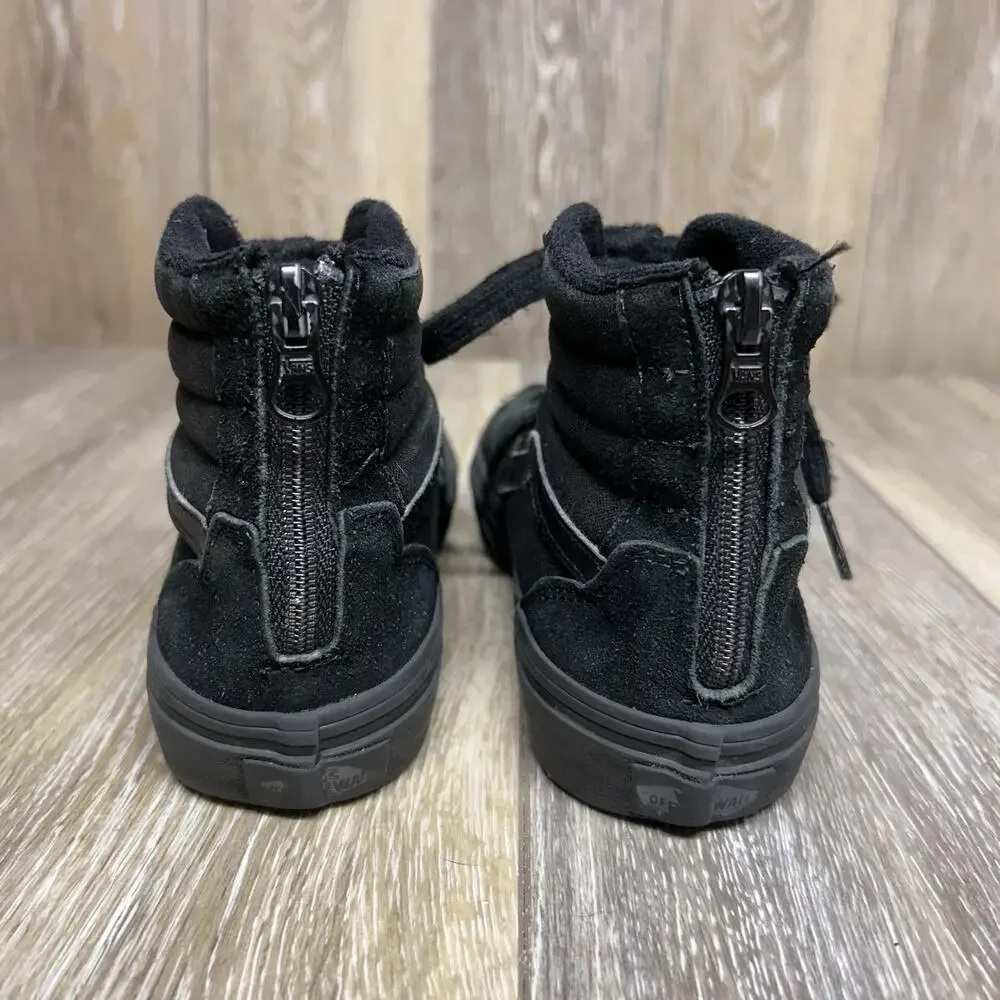 Vans Youth Size 3 Triple All Black SK8 Hi High Top Skate 721356 Zipper Shoes